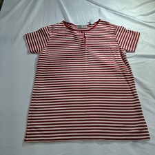Amanda Smith Womens M Red White Striped Knit Short Sleeve Crew Neck Top