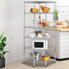 6 Tier Coner Wire Shelving Unit Adjustable Heavy Duty Metal Shelf Storage Rack