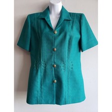 Vintage women's size 10 medium teal short sleeve grandma's blazer gold buttons