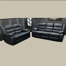 Roma 3+2 Seater Recliner Leather Sofa /Cup Holders/Black Grey/Stylish Comfy