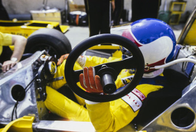 Jan Lammers holds the steering wheel of his ATS D4 Ford 1981 F1 Old Photo