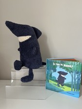 Jellycat Toothy Shark - Larger Size Blue Towelling Smiling Shark with Book
