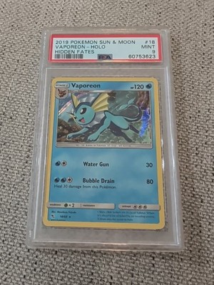 2019 Pokemon Sun & Moon Hidden Fates #18 VAPOREON Holo Graded PSA