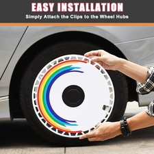12inchr12 4x Car Vehicle White Rainbow Wheel Rim Skin Cover Hubcaps Wheel Cover