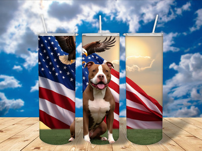 20 oz. Skinny Tumbler - Patriotic Pitbull Dog and Eagle Design