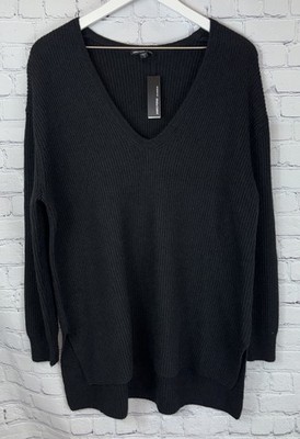 JAMES PERSE NWT $395 V-Neck Pullover Tunic Sweater Black Size 3 L