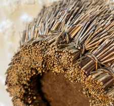 Vintage HANDMADE PRIMITIVE FIBER BASKET Folk Art Bowl Twigs Straw Branches 9 x 7