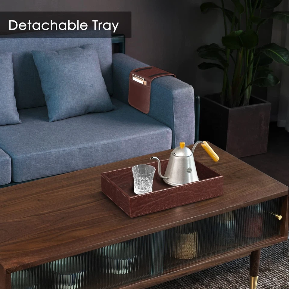 Soporte de control remoto para sofá con bandeja desmontable - [Antideslizante] Silla de cuero PU... Foto 4 de 4