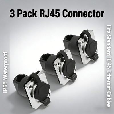 90 Degree RJ45 Waterproof sockets Connector IP65 Ethernet Panel Mount 3 pcs Easy
