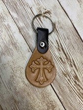 Leather Keychain Handmade Christian Cross Des...