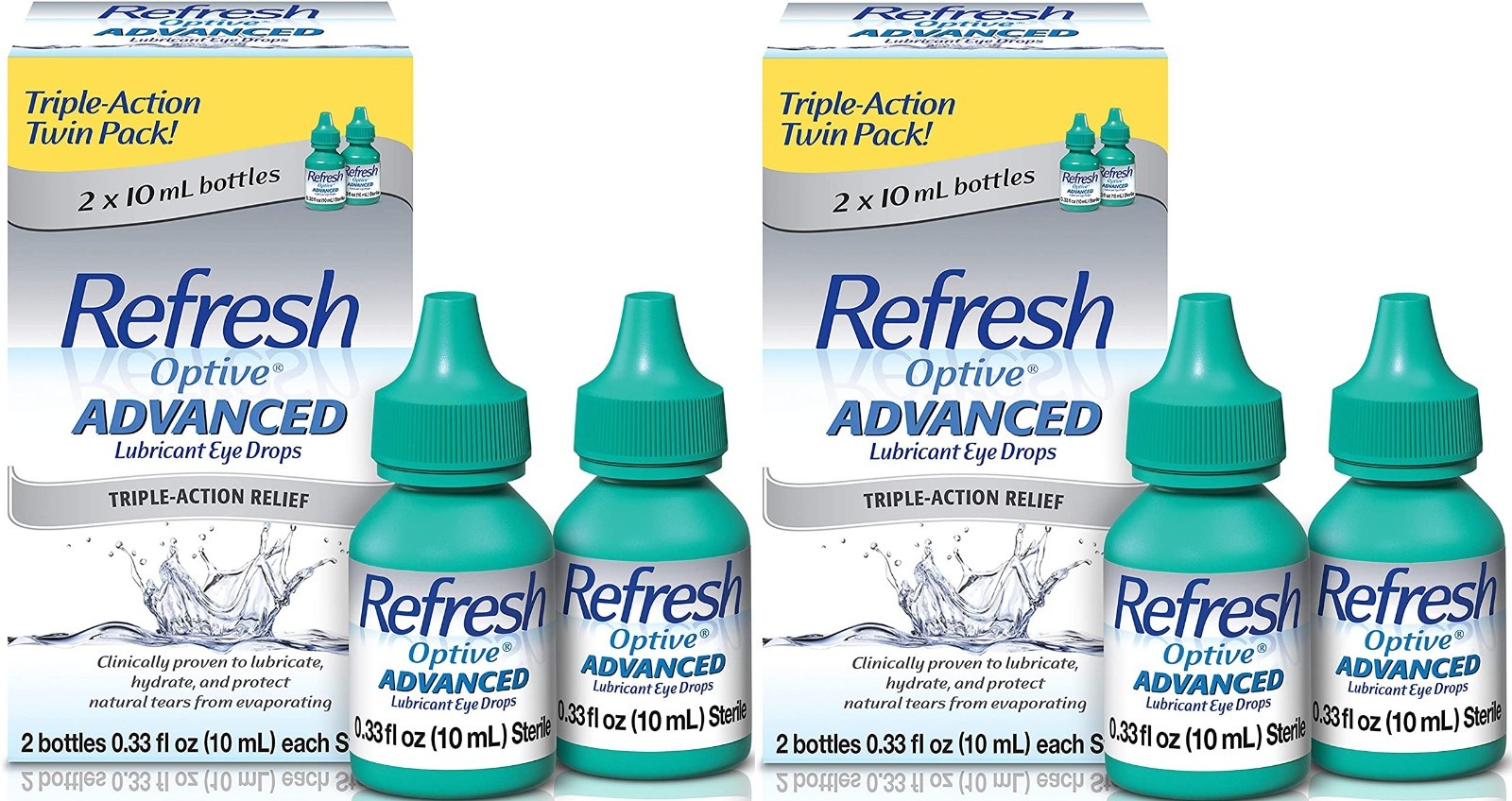 2 X REFRESH OPTIVE ADVANCED - TWIN PACK - 4 x 10ML BOTTLES -