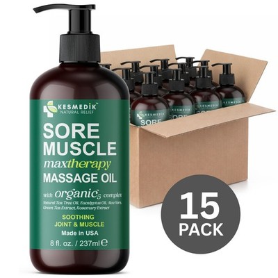 Sore Muscle Massage Oil 8 oz 15 Pack Arnica Eucalyptus Tea Tree Deep Relief