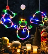 Christmas Window Lights, 3 Pack Multicolor Stocking, Snowman, Santa Hat With ...
