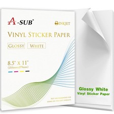 1000PK Bulk A-SUB Printable Vinyl Sticker Paper GLOSSY White Inkjet Printers