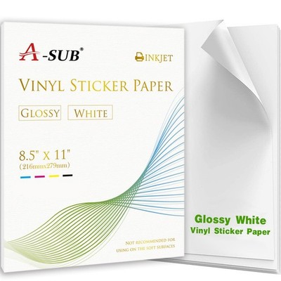1000PK Bulk A-SUB Printable Vinyl Sticker Paper GLOSSY White Inkjet Printers