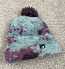 The North Face Beanie Womens Ski Tuke Knit Tie Dye Look Winter Hat Pom Pom Top