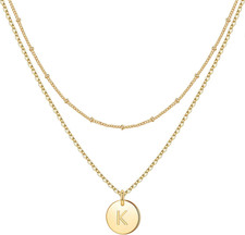 Initial Necklaces for Women Girls - 14K Gold-Plated Silver Double Side Engraved