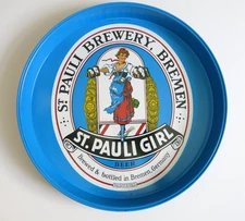 VINTAGE ST PAULI GIRL BEER METAL 12" TRAY - PRE-OWNED
