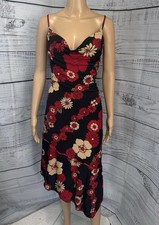 VTG 90s NWT Aqua Blues Floral Slip Dress Midi Black Red Asym USA Y2K Coquette M