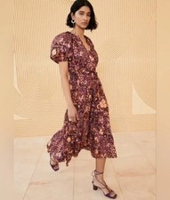 NWOT Ulla Johnson Floral Purple Midi Dress Size 0