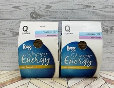 2 Pairs Leggs Sheer Energy 91732 Q SUNTAN Anti Cellulite Control Top Pantyhose