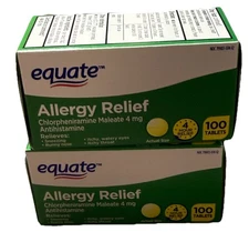 2-Equate Allergy Relief Medicine, Chlorpheniramine Tablets, 100 Count