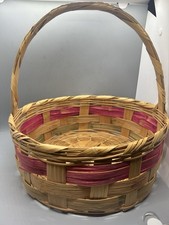Vintage 1960s Easter Bunny Basket, Woven Wicker Splints, Mexico, Pink Green 12  