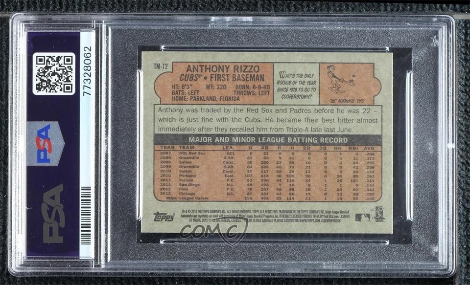 2013 Topps 1972 Topps Minis Anthony Rizzo #TM-12 PSA 10 GEM MT - Image 2 of 2