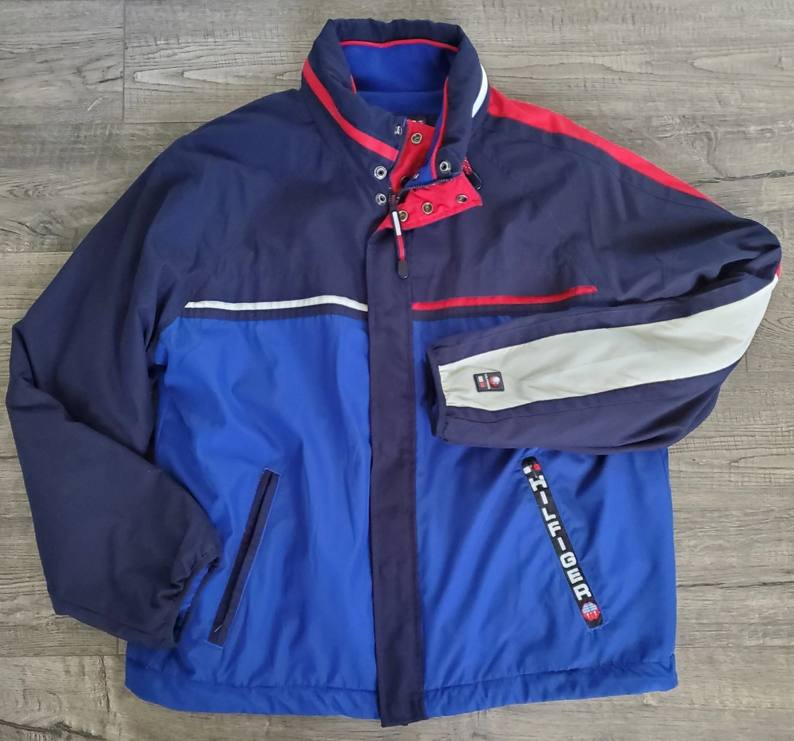 Tommy Hilfiger Fleece Lined Reversible Jacket With Hood / Cold Stop Sz L Vintage