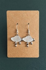 Handmade Raincloud with Raindrops Dangle Earrings White Cloud Silver Rain