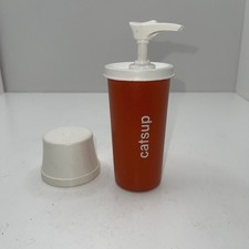 Tupperware Catsup With Dispenser  White Tops Orange Ketchup Vintage Vtg Retro
