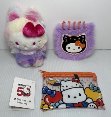 Sanrio Hello Kitty Lot Plush Bunny Costume Fuzzy Journal Zipper Pouch Bag Japan