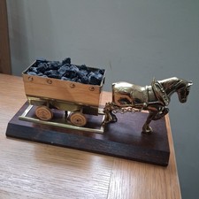 ALTER VINTAGE MESSING AUENLAND PFERD & MINENWAGEN mit KOHLE