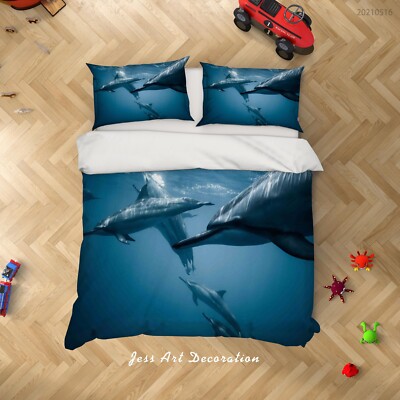 3D Dolphin Sea Landscape Quilt Cover Set Bedding Sets Pillowcases Queen