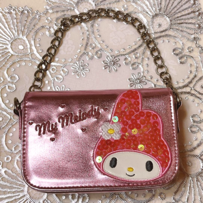 Rare My Melody 2006 Sequin Pouch 13cm Pink Bag Key Chain Japan
