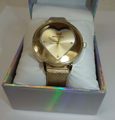 New Womens Juicy Couture Black Label Gold Heart Leather Band  display picture 1