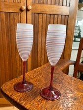 Hand Painted Frosted Antique Pink Champange Flutes from France