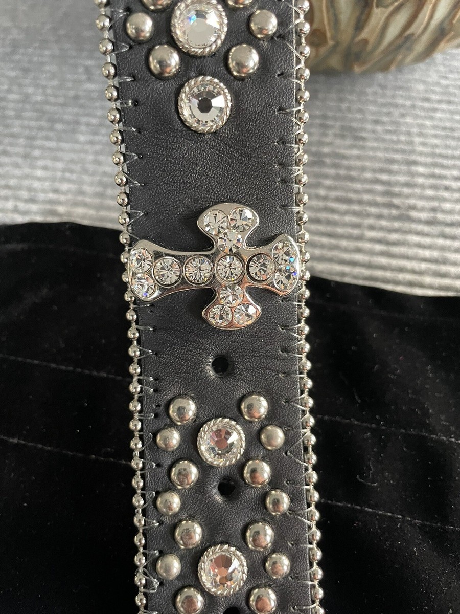 Christine Alexander Black Crystal Leather Belt Cross Bling NWOT