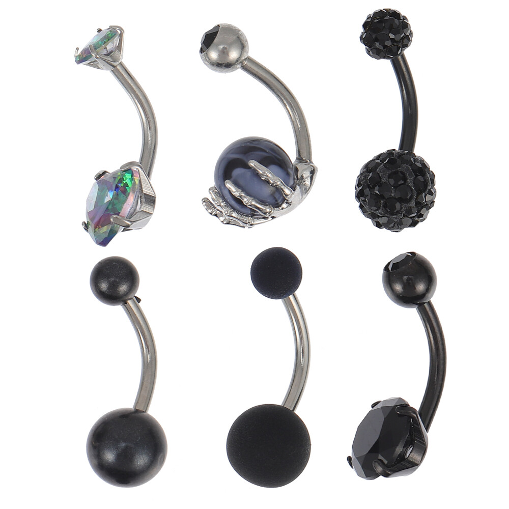 6 Pcs Navel Ring Set Black Jewelry Beautiful Belly Rings Body eBay