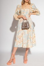 ULLA JOHNSON Leilani Printed Cotton Midi Dress Puff Sleeves Size 0