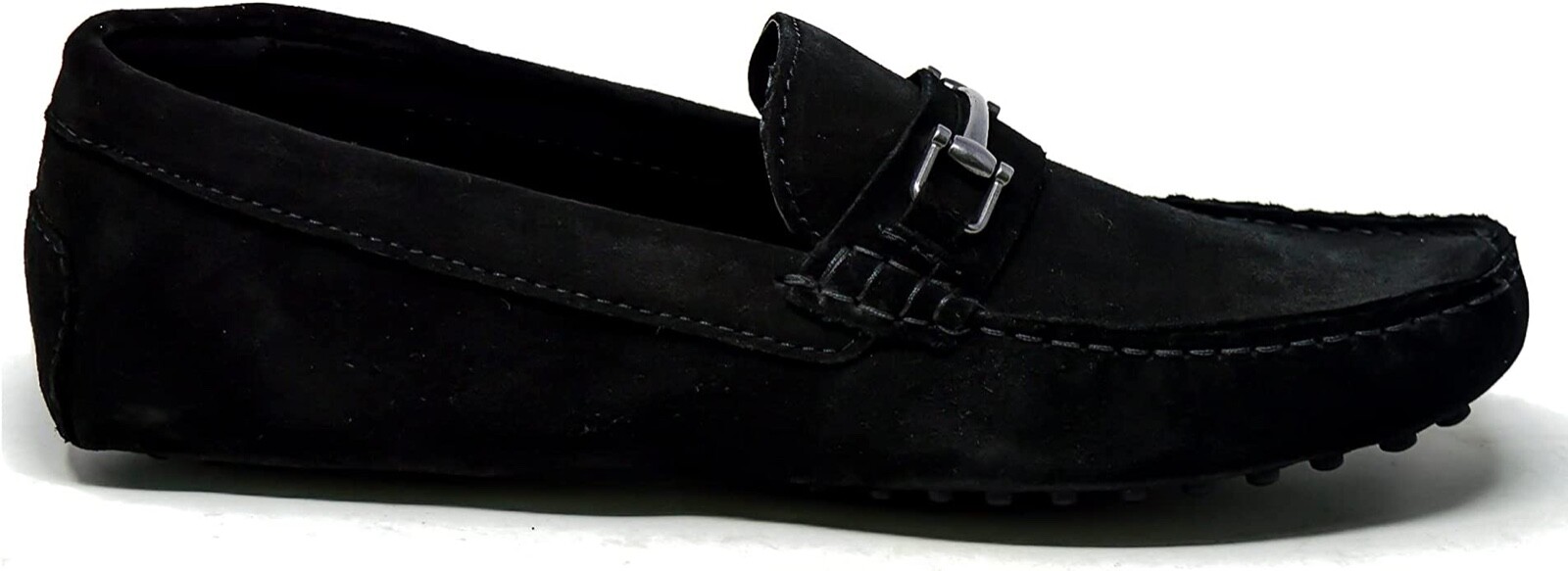 Mens Black Leather Loafers Suede Slip On Driving Shoes Formal Casual