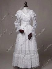 Victorian Edwardian Vintage White Lace Wedding Dress Bridal Gown Ghost Bride 392