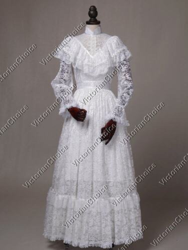 Victorian Edwardian Vintage White Lace Wedding Dress Bridal Gown Ghost Bride 392 - Picture 1 of 6