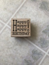 Hampton Art Happy Happy Happy Birthday PS0582 Wood Mounted Rubber Stamp