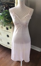 Vintage Henson Kickernick Pink Nylon Lace Slip Dress Women  s Size 34 Beautiful