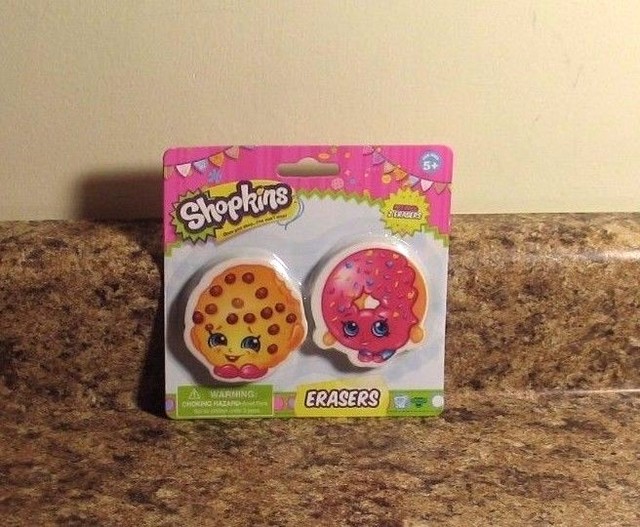 Shopkins Erasers 2 Pack Set D'Lish Donut Kooky Cookie School Supplies