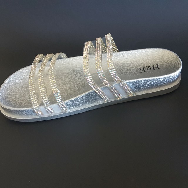 H2K AMANDA Silver Double Rhinestones Sparkle Slides Flip Flops Sandals Bling | eBay