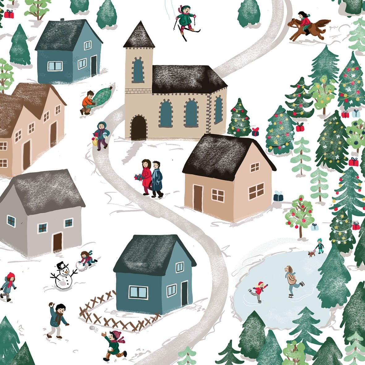 4 x Single Lunch Napkin/3-Ply/33cm/Decoupage/Christmas/Winter Village