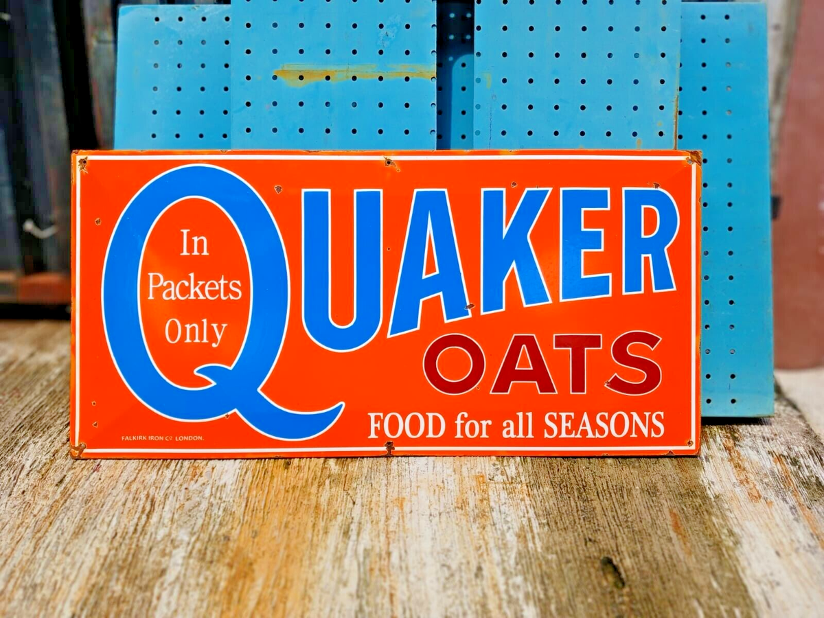 Vintage Quaker Oats Tin Painted Advertising Non Porcelain