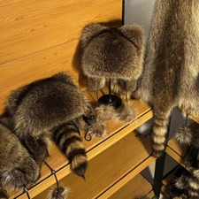 One Pc Adult Kids Real Raccoon Fur Hat Trapper Hat Russian Ushanka Hunter Hat